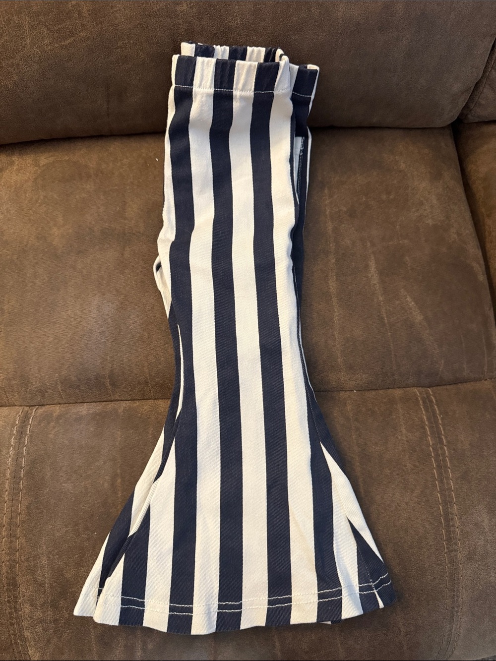 Navy and White Vertical Stripe Flared Jeans